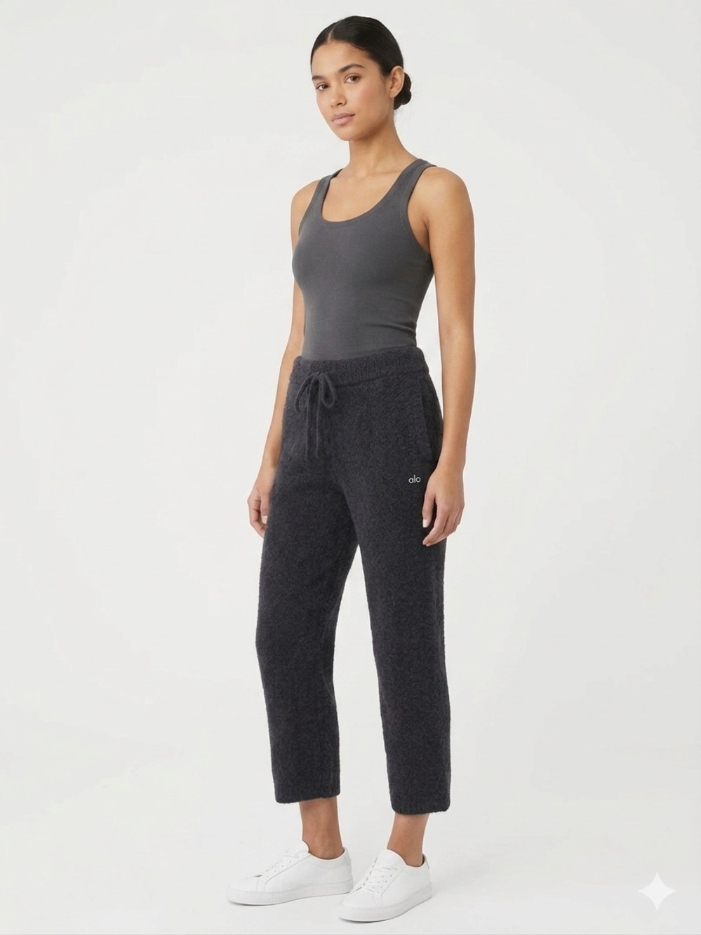 ALO Yoga Navy Blue Cozy Cropped Cashmere/Wool Drawstring Pants